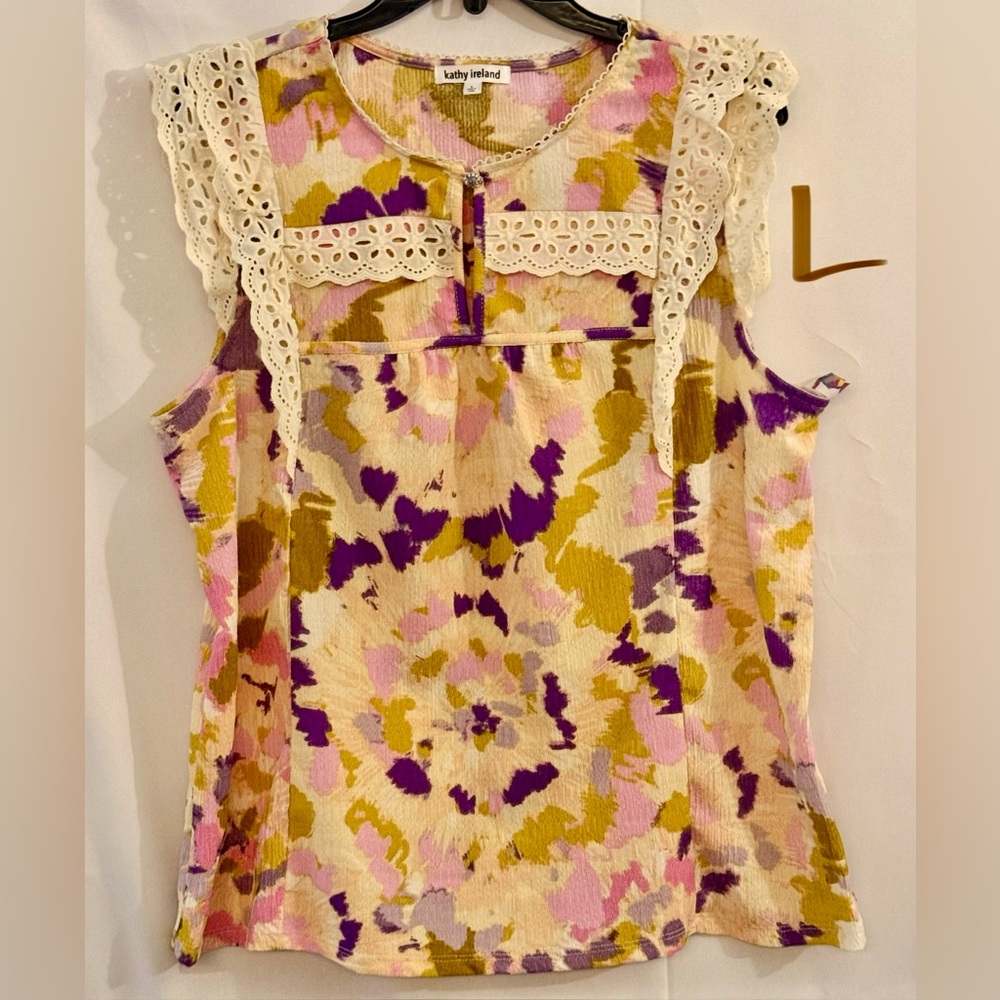 Kathy Ireland Multicolor Floral Lace Top